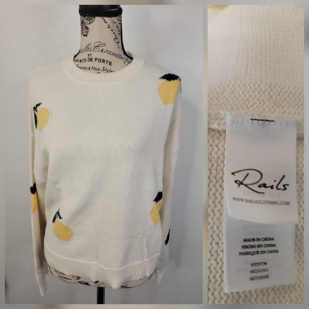 RAILS Perci Lemon Sweater M Cotton Cashmere Knit Fruit Boyfriend Ivory Crewneck